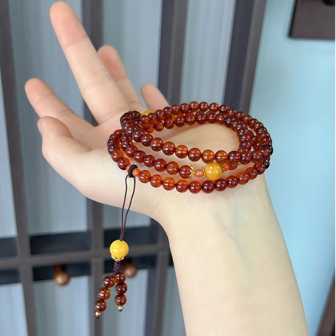 【莹莹专属】天然血珀三圈手串M4046