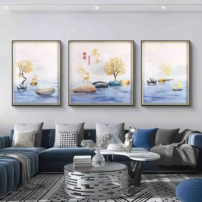 【苏绣坊】新款家和富贵苏绣三联装饰画沙发背景墙客厅背景墙挂画