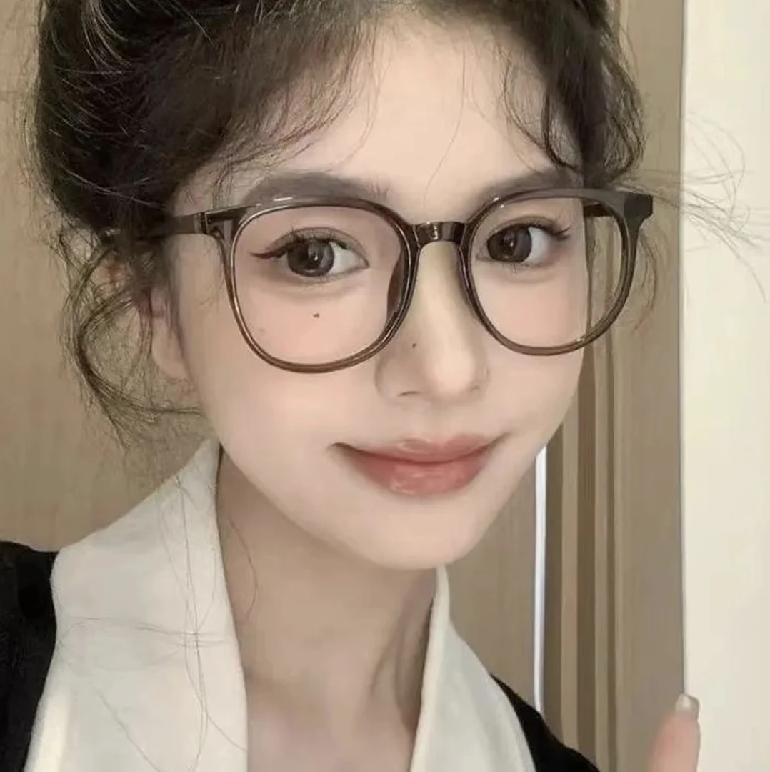 大框高颜值韩系眼镜近视防蓝光可配有度数平光镜架素颜显示茶色系商品图