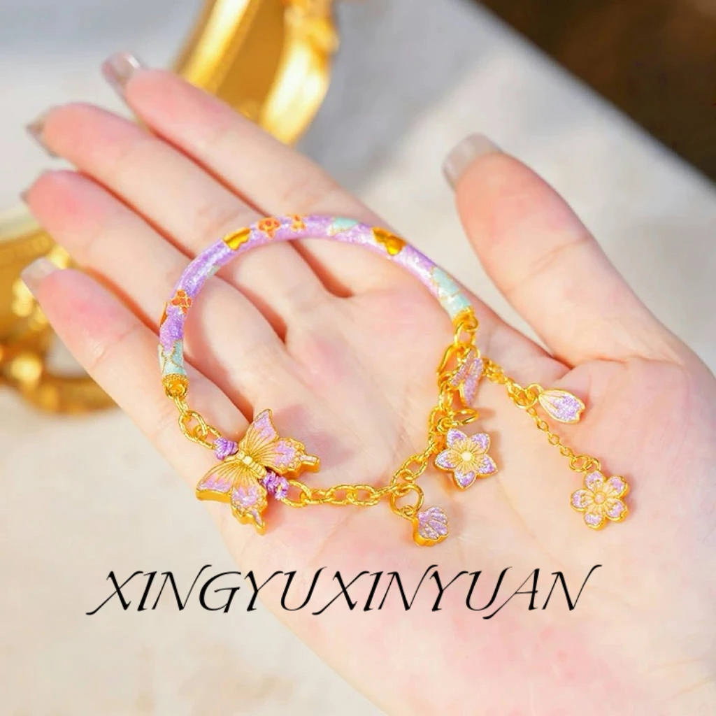 合金手镯 紫色蝴蝶半镯 精工手工编绳古法手编多样性发货 337