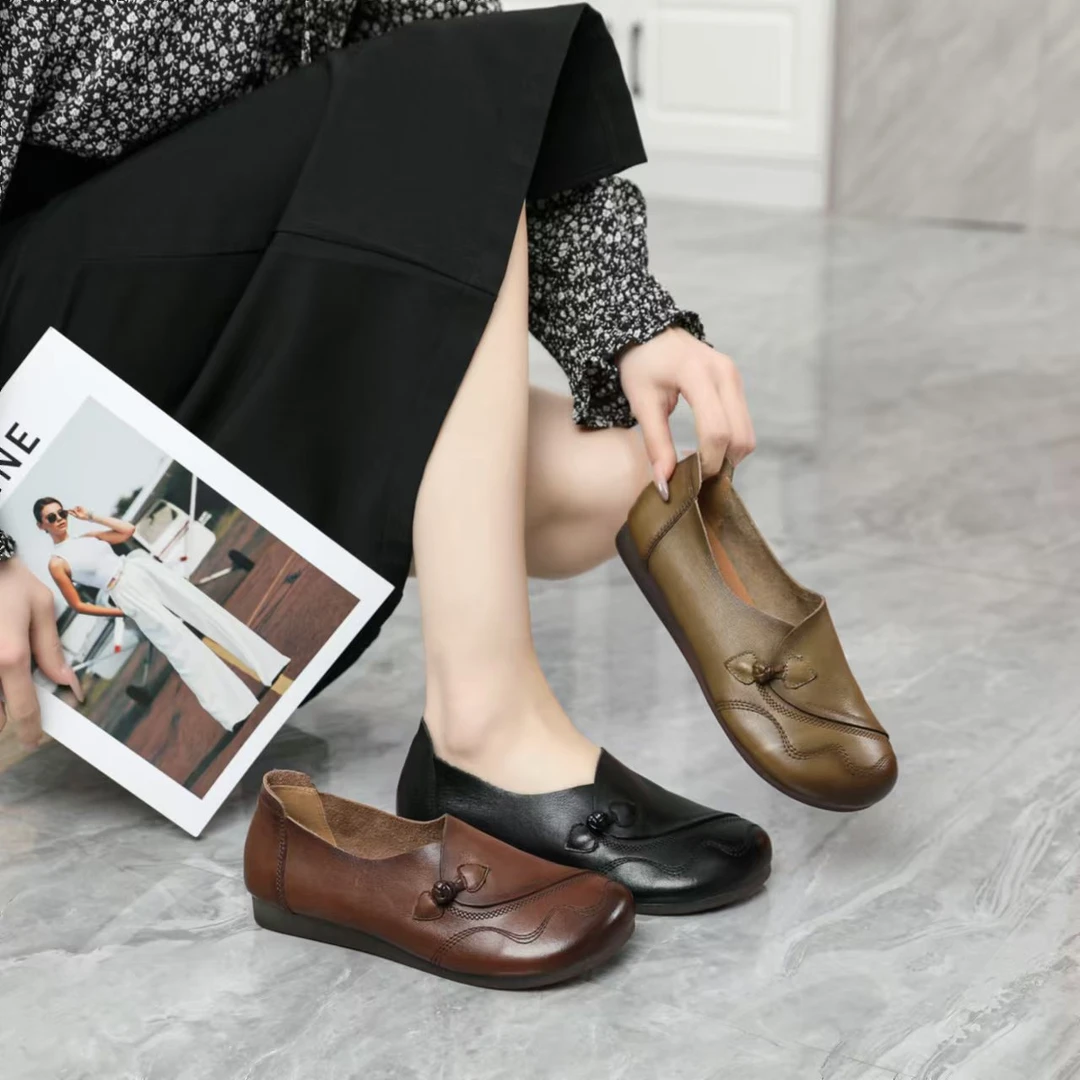 头层牛皮软底软面牛筋底百搭休闲单鞋