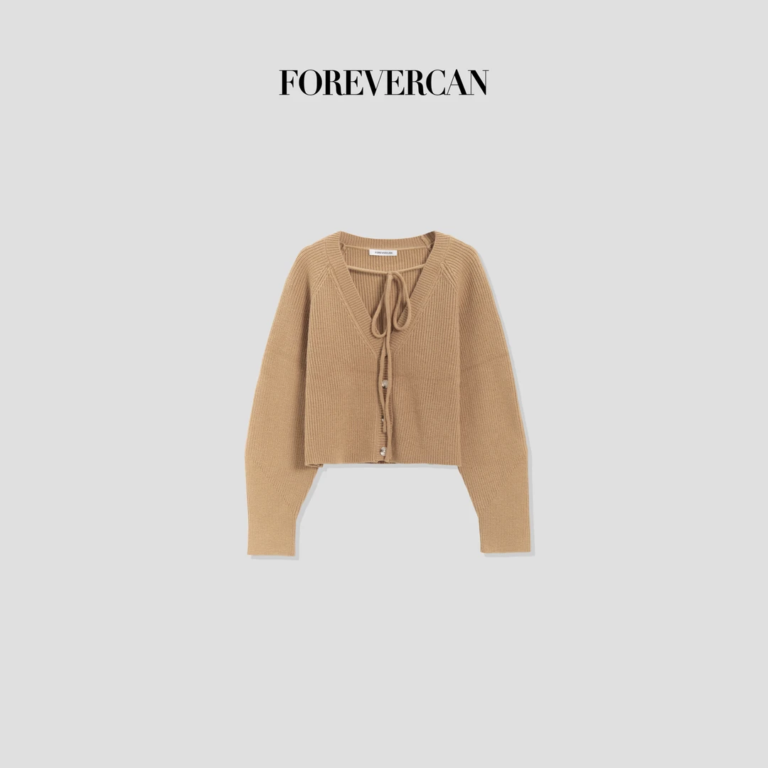 FOREVERCAN“菲尔德”字母提花刺绣V领设计系带针织开衫MY4031