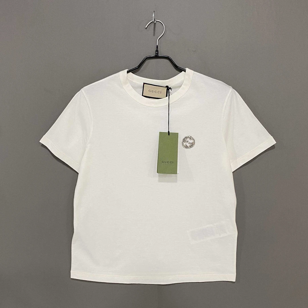 全新未使用 GUCCI/古驰 饰互扣式logo白色短袖/L码/40654
