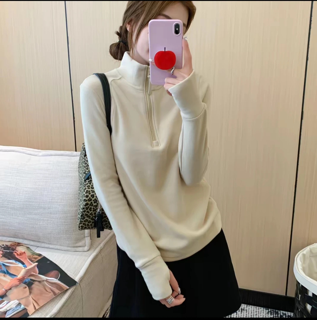 秋季女装新款卫衣德绒立领秋冬打底衫半拉链长袖时尚休闲百搭上衣