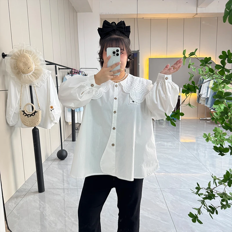 大码娃娃领长袖衬衫240斤上衣女胖妹妹显瘦遮肉春季2025新款爆款