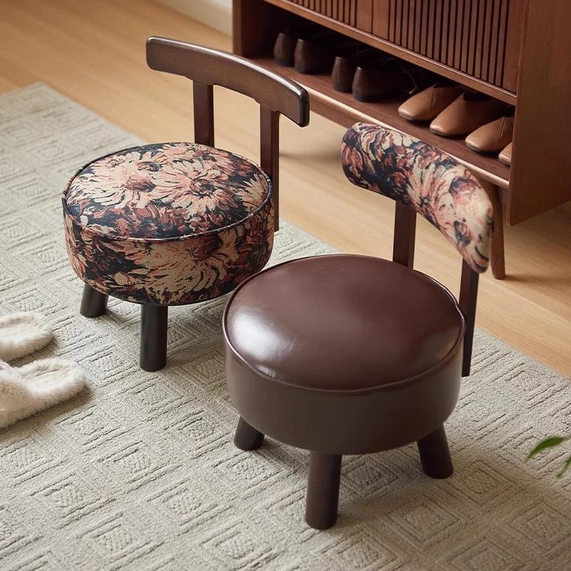 实木旋转新中式小凳子软坐垫2025新款古风转转椅洗脚烟雨朝花鞋凳