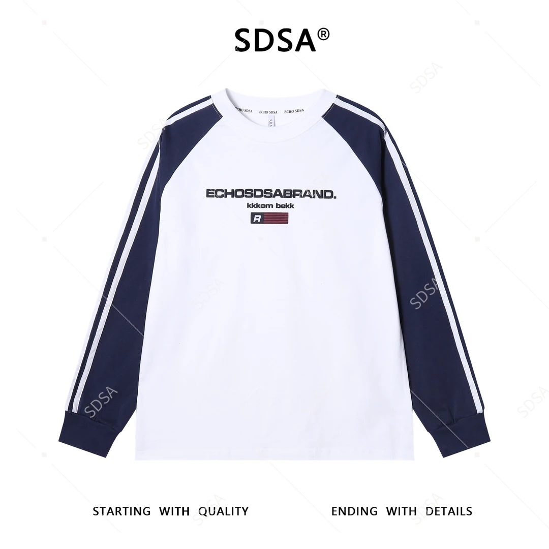 SDSA男士秋冬新款痞帅男装美式撞色字母印花圆领长袖T恤时尚百搭