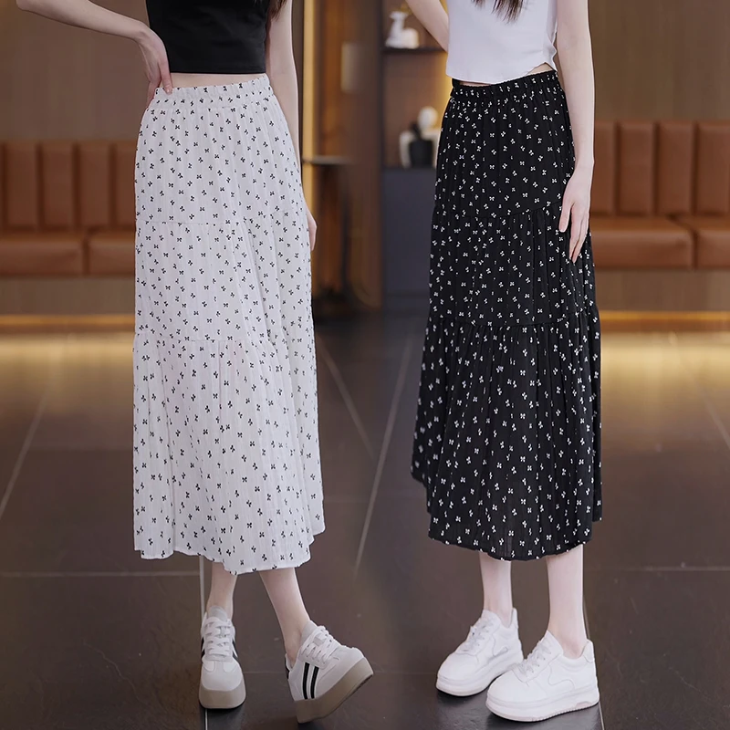 2025夏季新款碎花半身裙女波点时尚百搭高腰显瘦小个子中长款裙子
