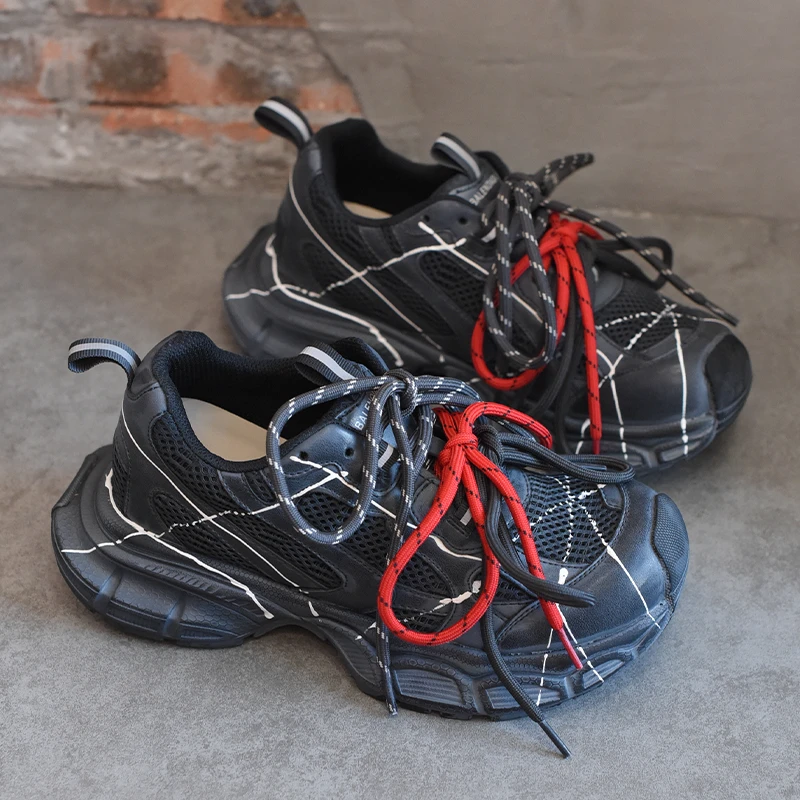 欧洲站女鞋6cm小个子网面厚底老爹鞋女2025新款休闲增高运动鞋ins