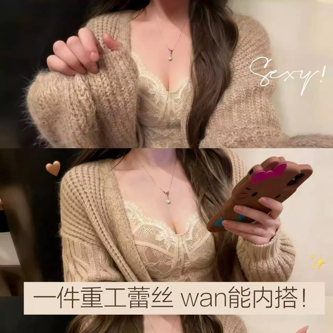 法式蕾丝保暖背心女带胸垫2025新款秋冬内搭吊带打底衫上衣可外穿