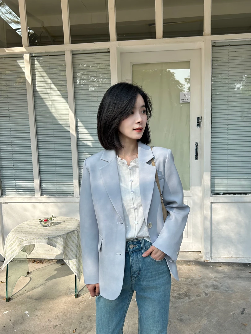 小个子制定2025新款春秋季长袖轻奢单排扣上衣纯色韩版休闲西装