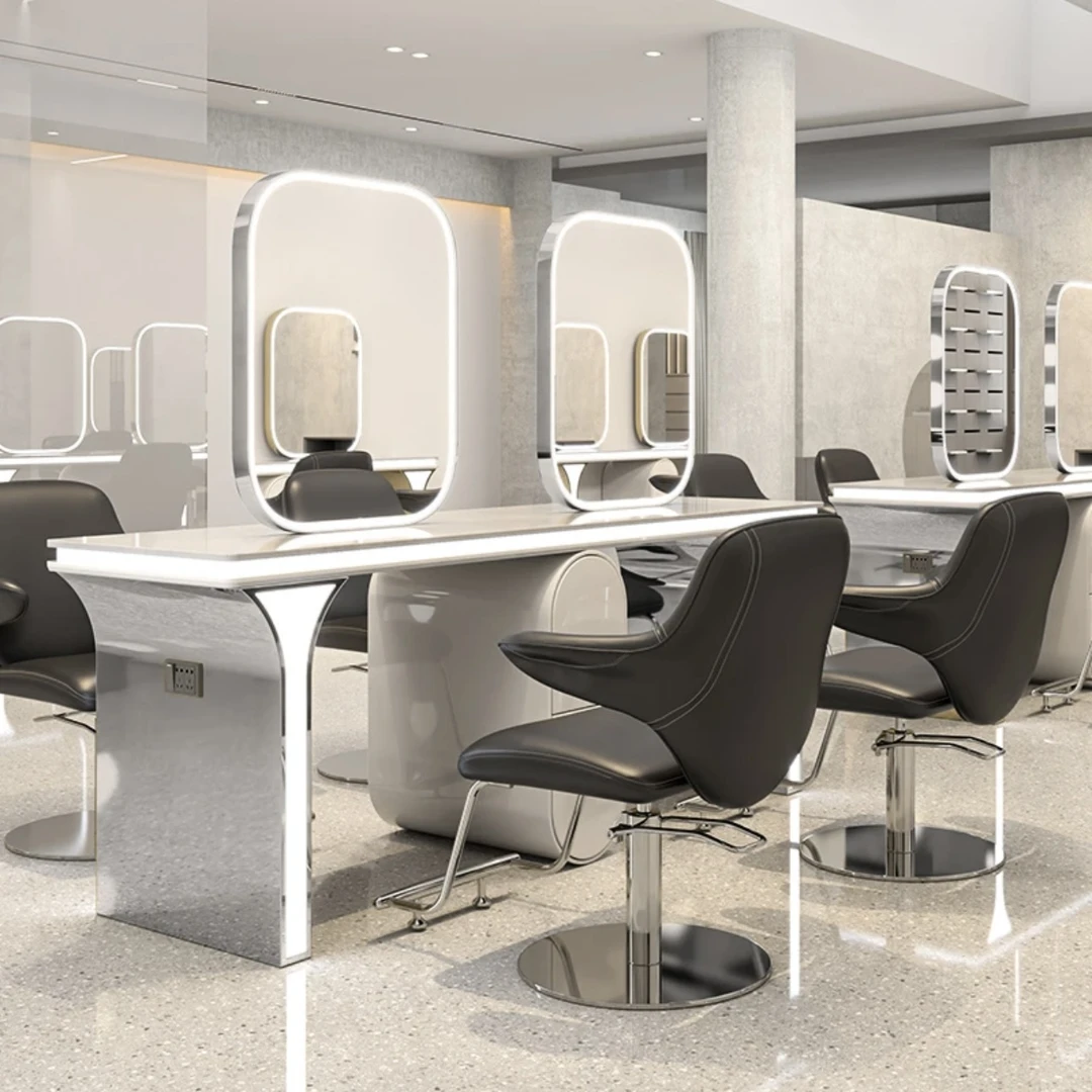 高端理发店镜台发廊专用双面大理石美发镜台带柜