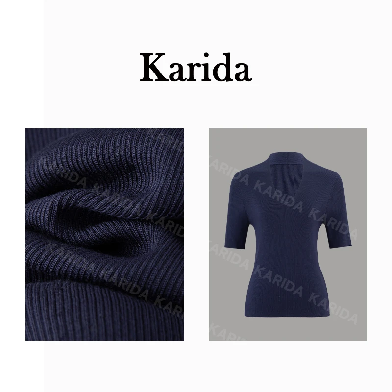 Karida【微光】【专属】时尚超细醋酸羊毛混纺V领中袖针织衫