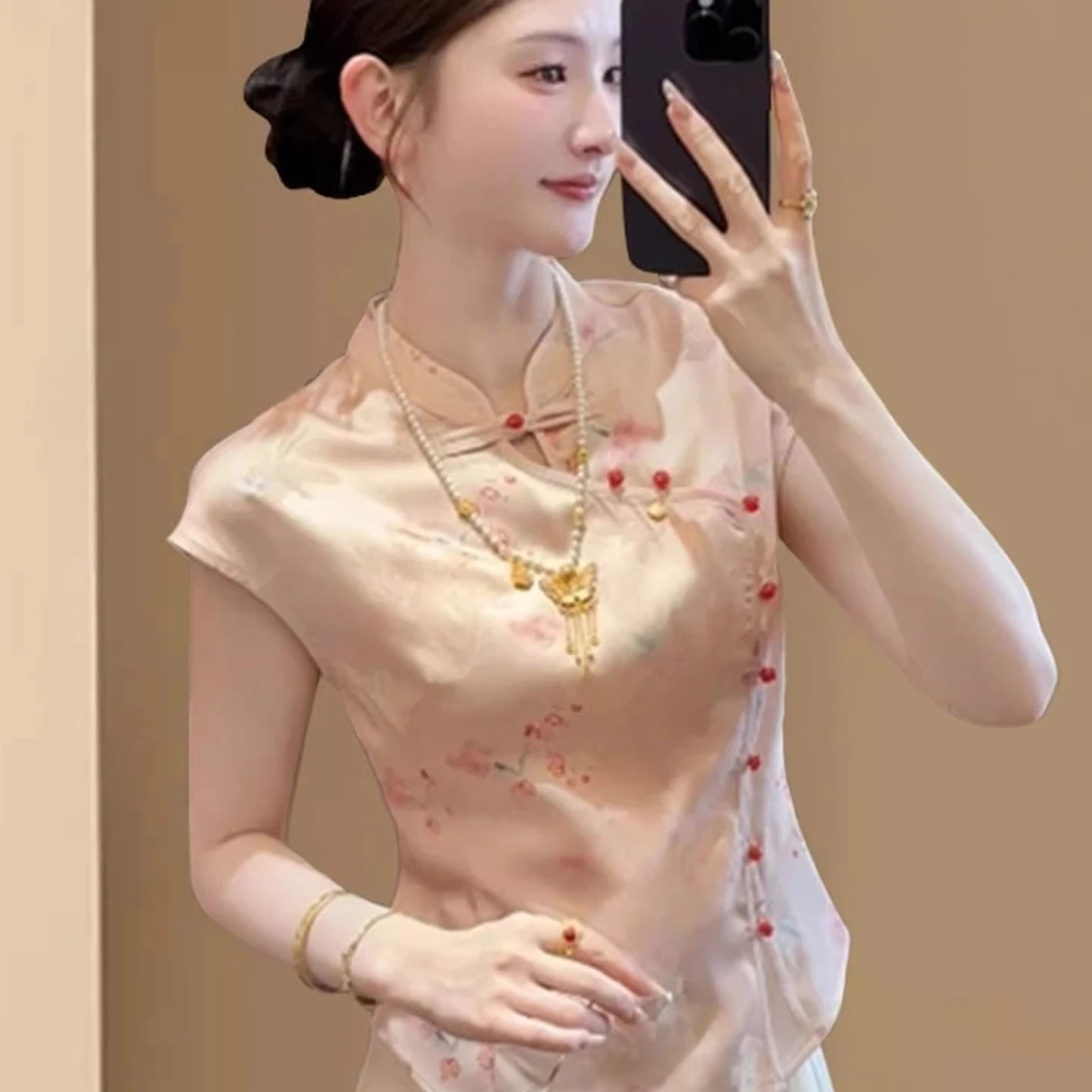 新中式无袖衬衫高档夏季2025年新款国风高端气质唐装上衣显瘦小衫