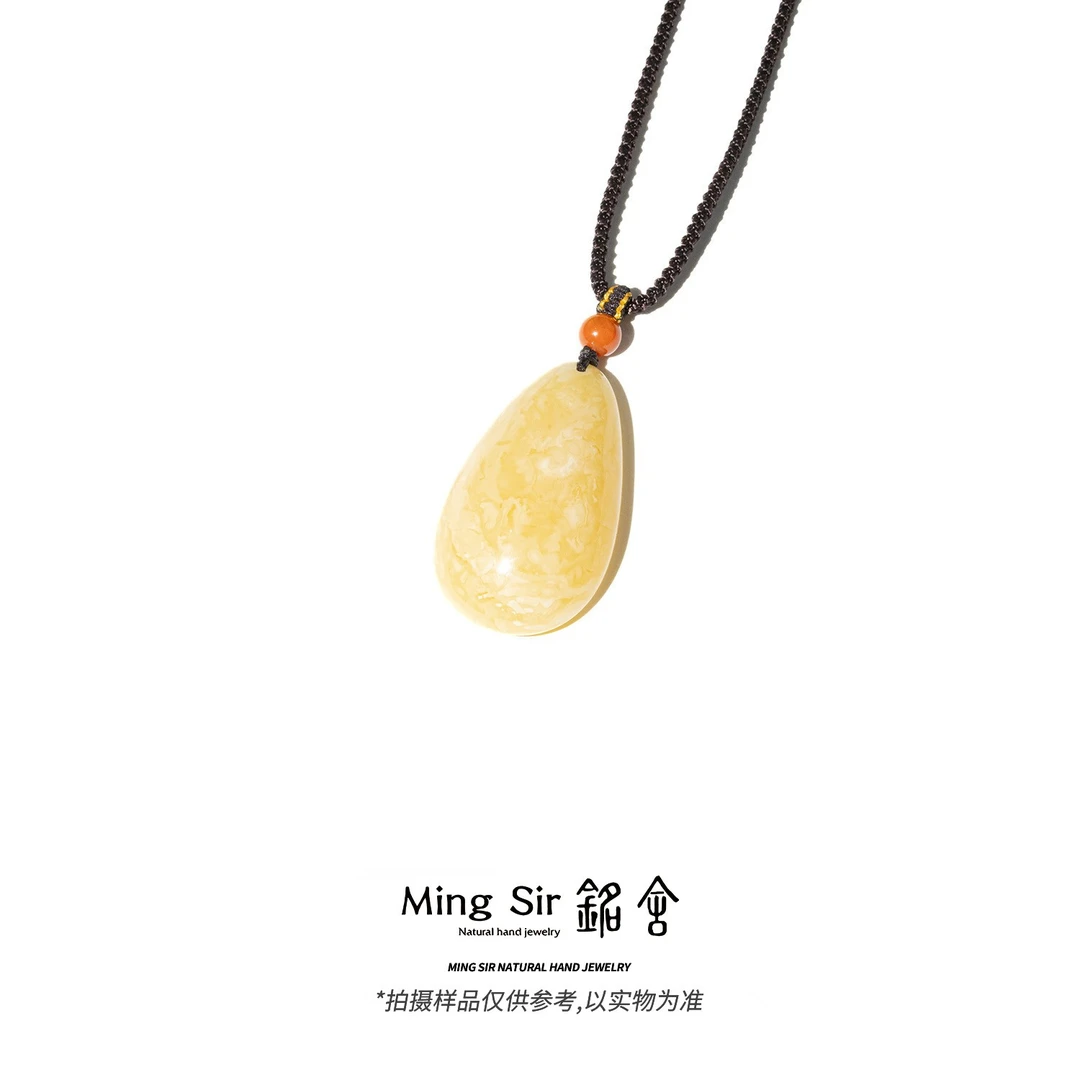 【铭舍 水滴浓白花+微瑕】天然俄料琥珀蜜蜡水滴吊坠小克重珠宝