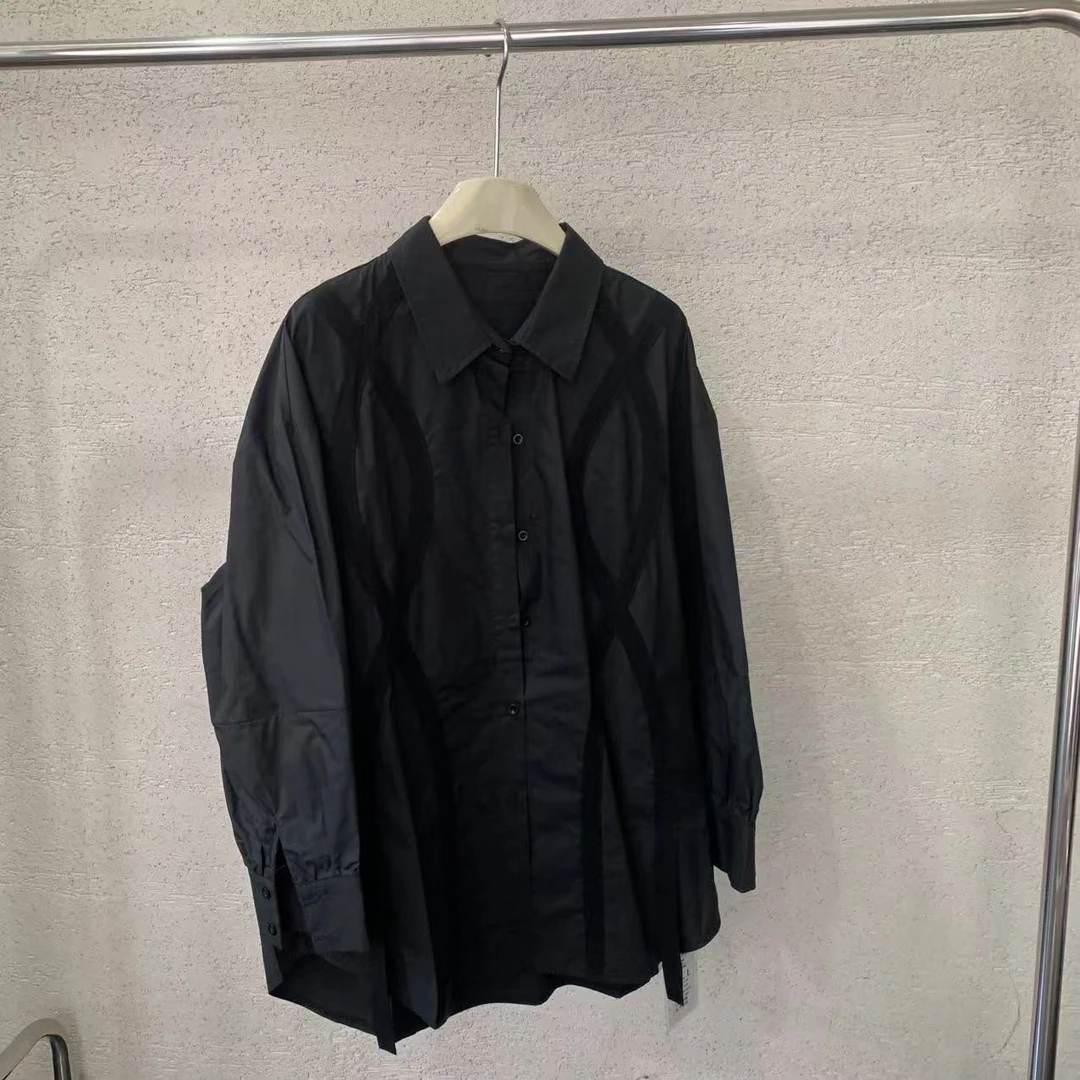 【 雨•美 推荐 】88866黑色韩版时尚百搭花纹衬衣
