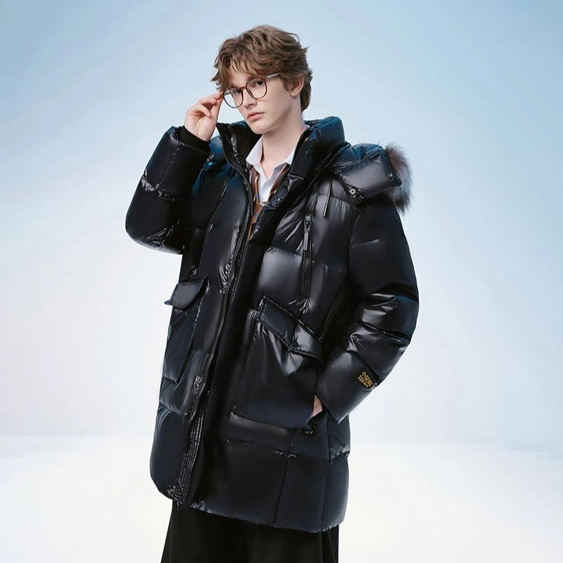 TFK情侣款连帽狐狸毛羽绒服休闲潮流中长款83682