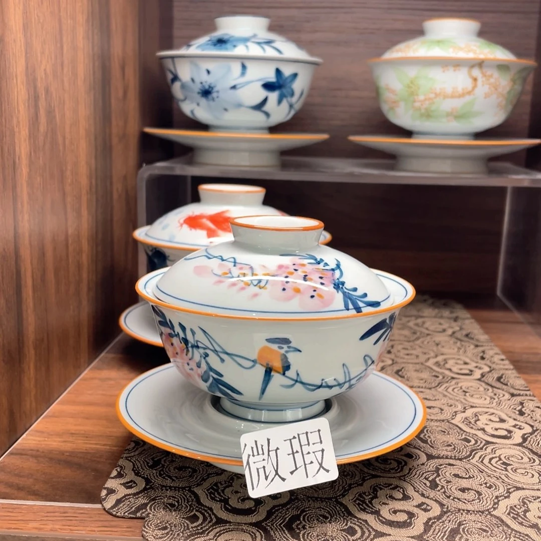 釉下手绘茶具微瑕