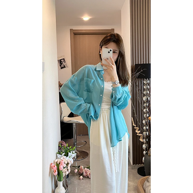 L & L 云云【气泡水】慵懒宽松百搭防晒天丝衬衫女春夏新款休闲上衣