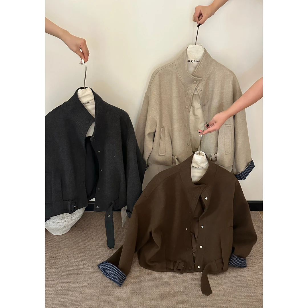 Miss Rao欣尧AOT-格子撞色重工毛衣外套推荐短外套(配腰绳)60210