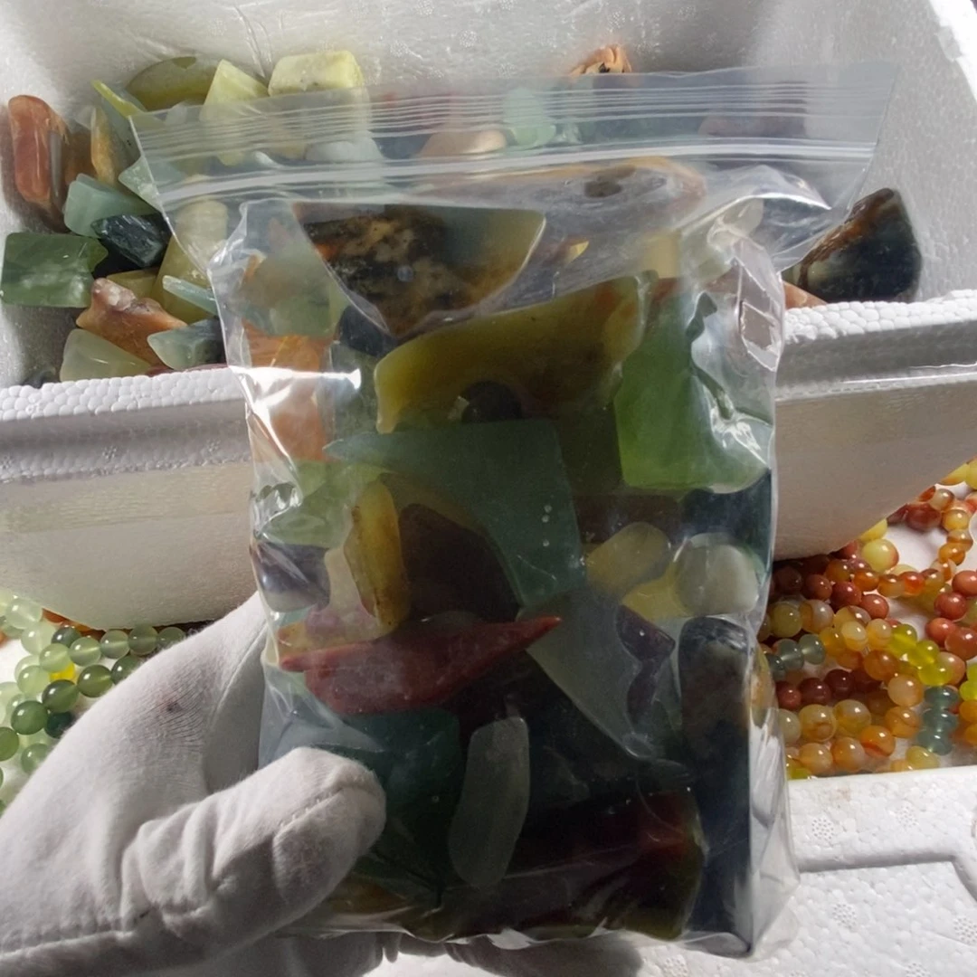 蛇纹石玉手链未镶嵌天然鱼缸石