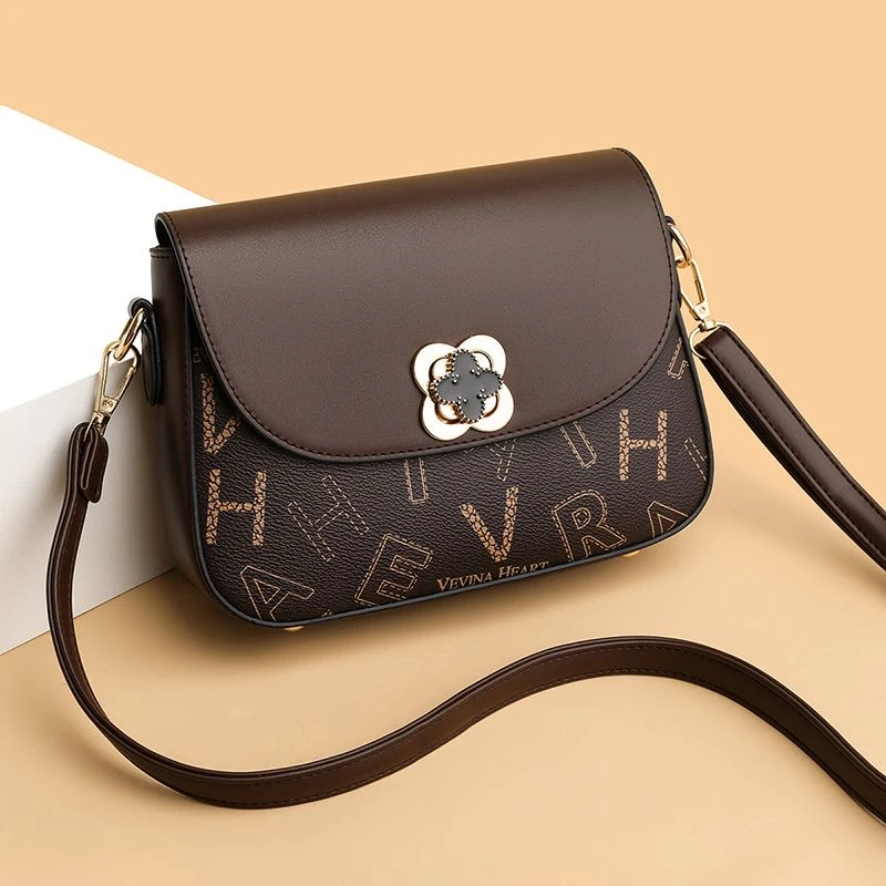 真皮质感女包2025新款时尚印花单肩包百搭洋气斜跨包大容量妈妈包