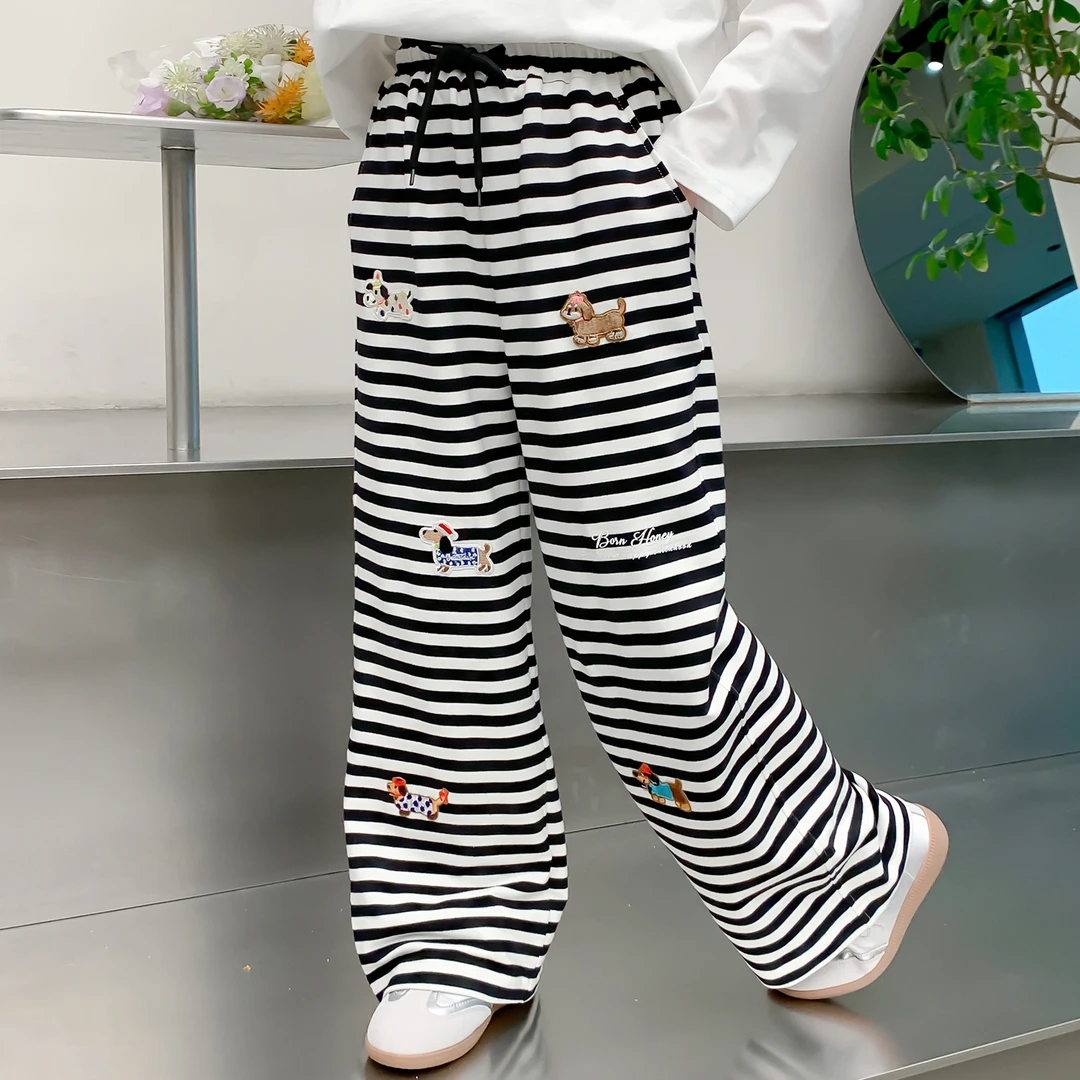 女童裤子春秋款2025新款洋气童装女孩条纹休闲儿童卫裤春装Q13115