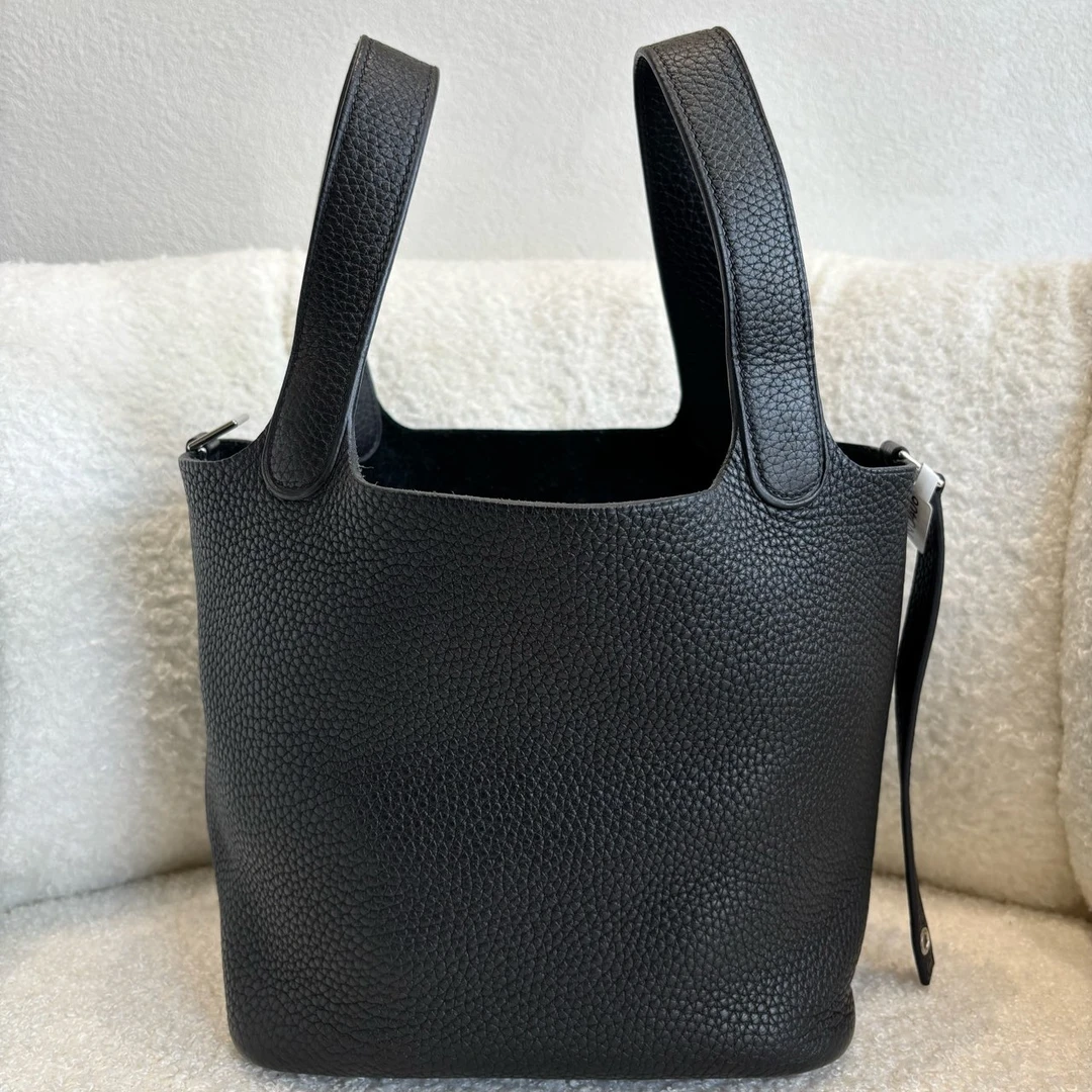 99新 Hermes/爱马仕    黑色银扣菜篮子18cm，现货～【N0406】