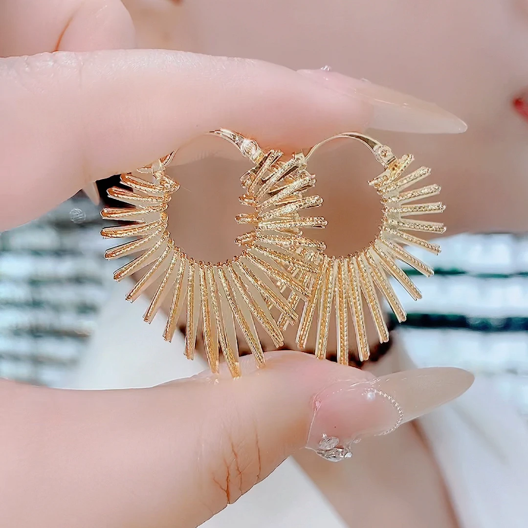 铜合金耳饰 耳扣928-精致轻奢气质复古大气时尚个性小众耳环金色