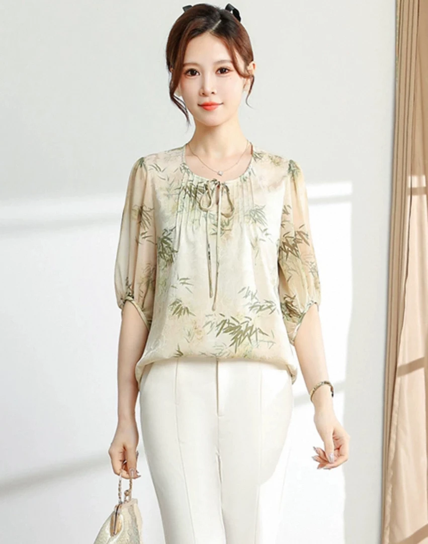 8083国风小衬衫短袖雪纺衫