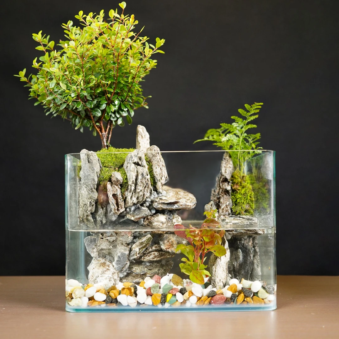 石涧观松 25*18*16桌面绿植景观办公室客厅书房茶桌