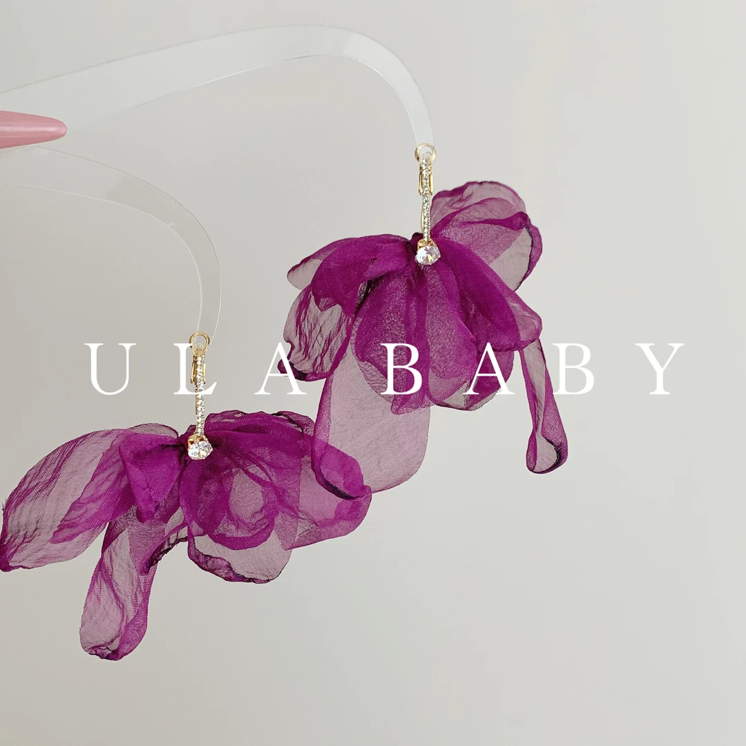 铜合金布艺耳饰 【喜儿ula】9-16-8温柔度假粉气质娟纱花朵复古耳钉