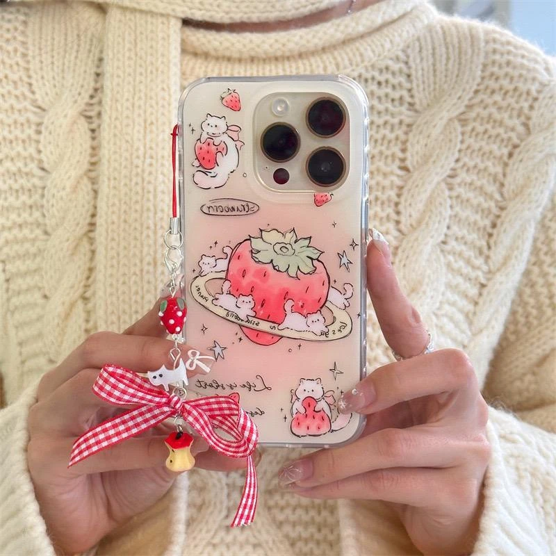 奥菲顿草莓星球猫咪适用iPhone1615大孔手机壳华为vivo小米oppo套
