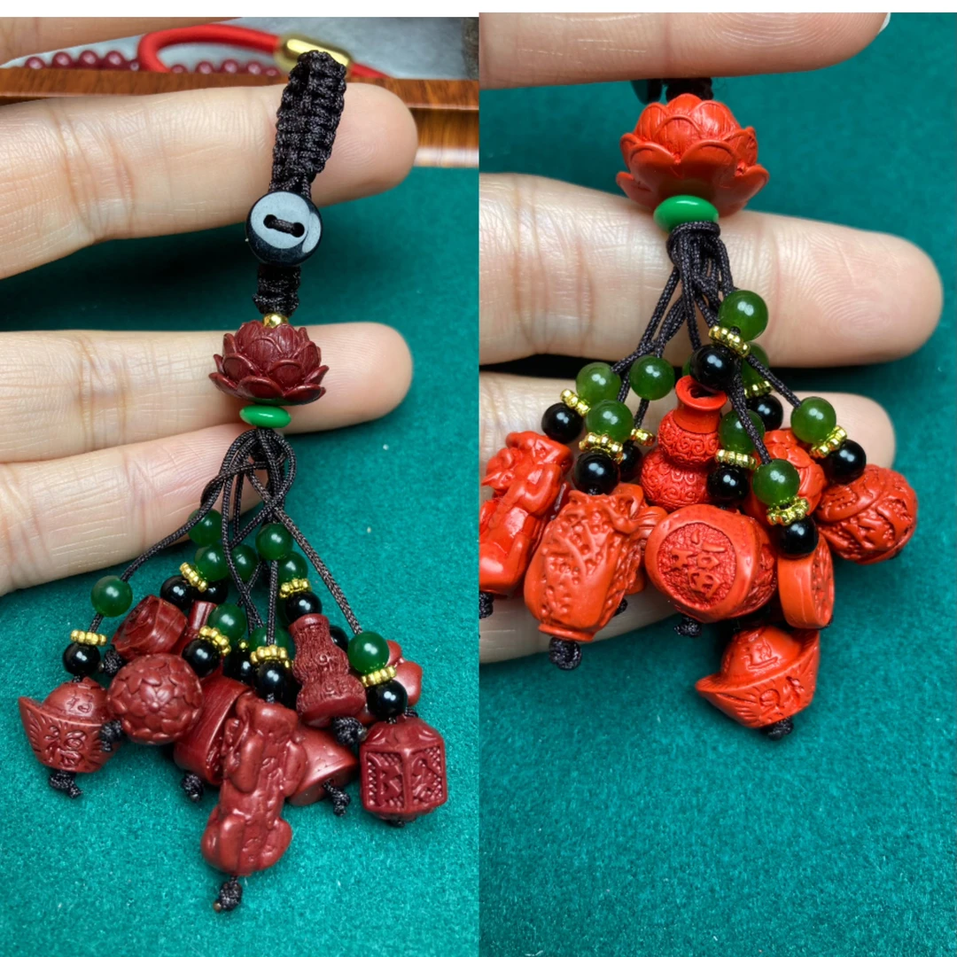 含辰砂工艺品【保真朱砂】朱砂十全十美钥匙挂包包挂