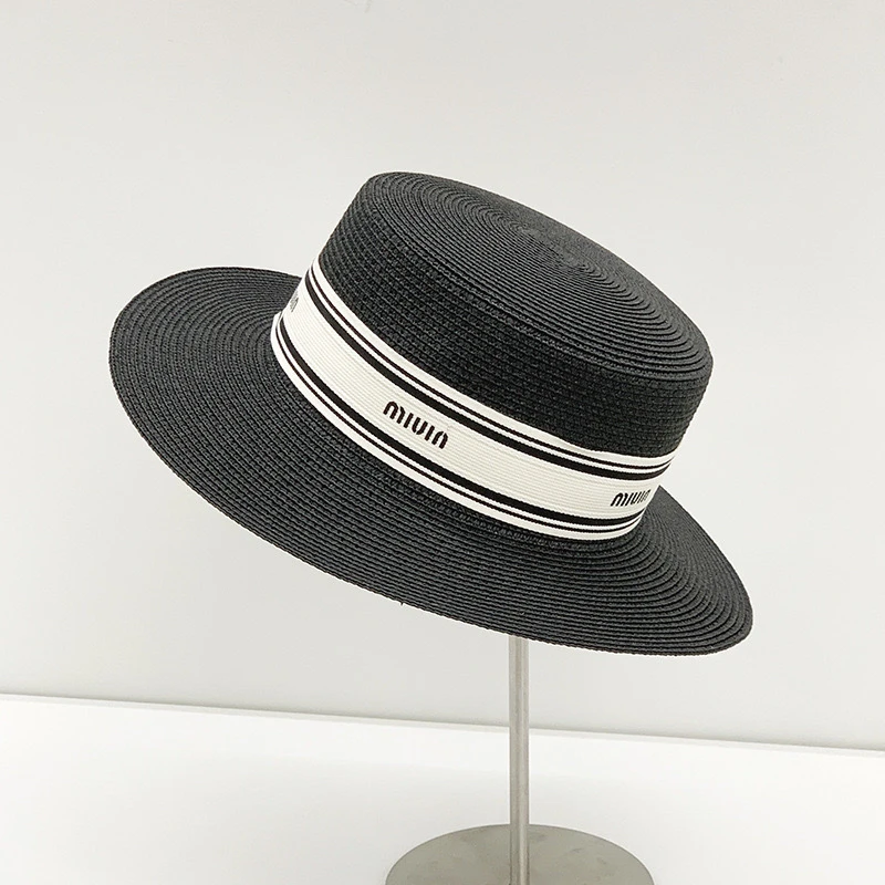 【妖精家】法式平顶遮阳草帽子女夏季防晒太阳帽海边出游平檐沙滩帽