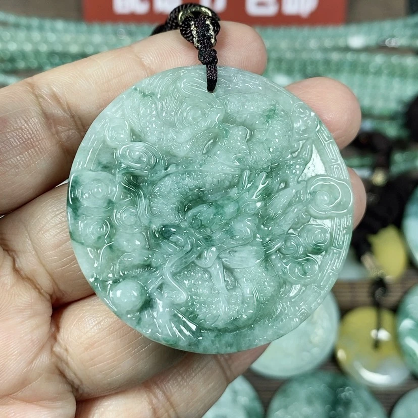 【闪购商品】翡翠颈饰未镶嵌玉吊坠翡翠玉圆形龙牌