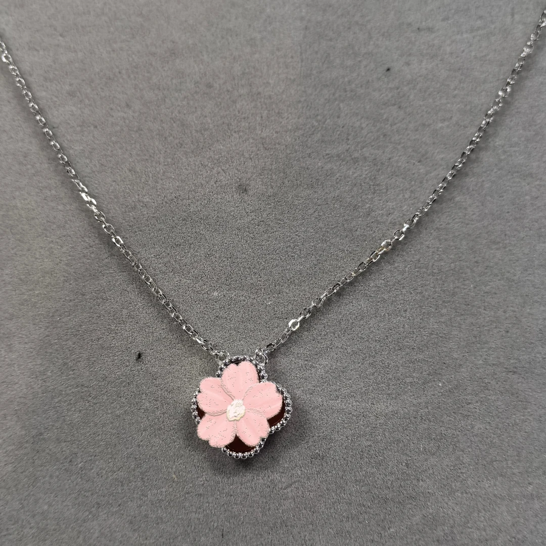 坠链均925银树脂 简约时尚设计轻奢电白镶嵌-红色四叶草项链1119