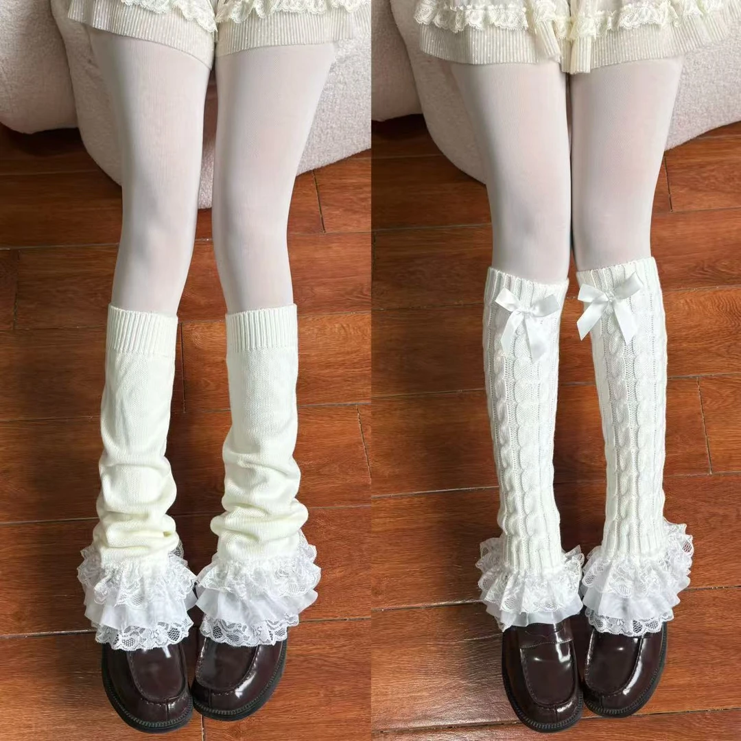下摆蕾丝花边白色堆堆袜套两款组合Lolita少女小腿腿套