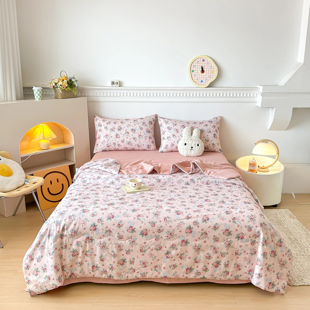 夏凉被四件套空调被床单套件双人夏季薄款被子柔软可机洗简约风格