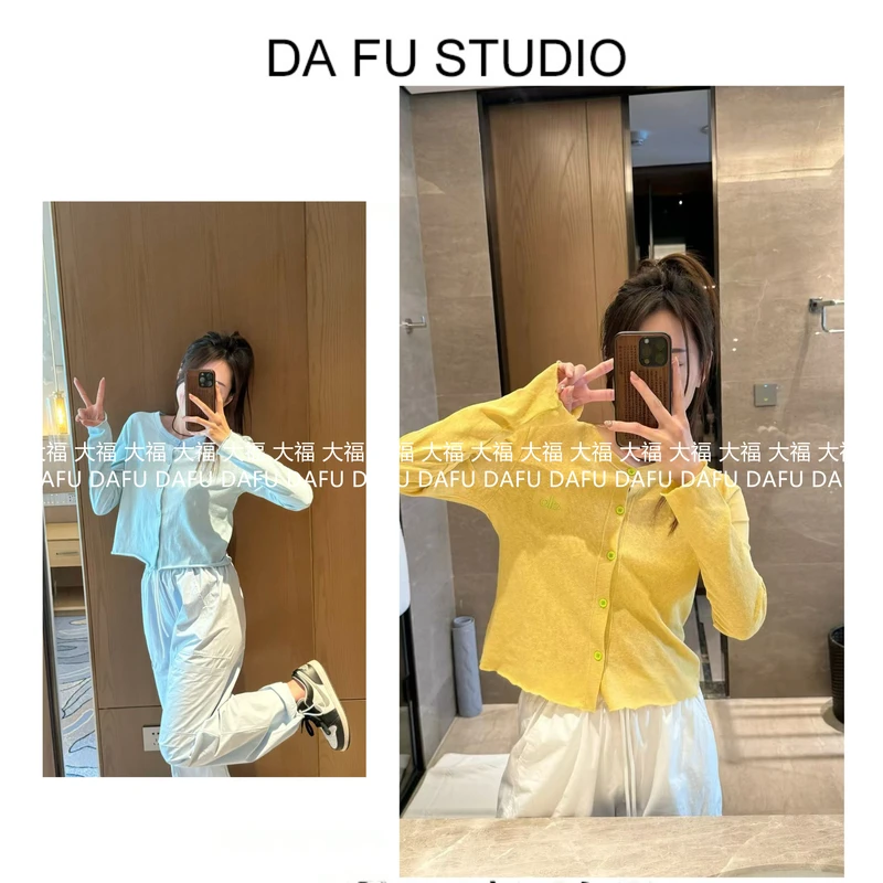 DAFU韩系百搭圆领拼接撞色字母刺绣修身显瘦长袖T恤开衫外套