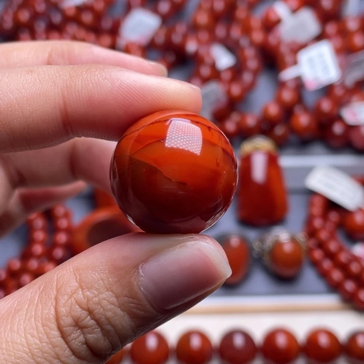 南红玛瑙未镶嵌其他D22mm瓦西料玫红火焰纹圆珠