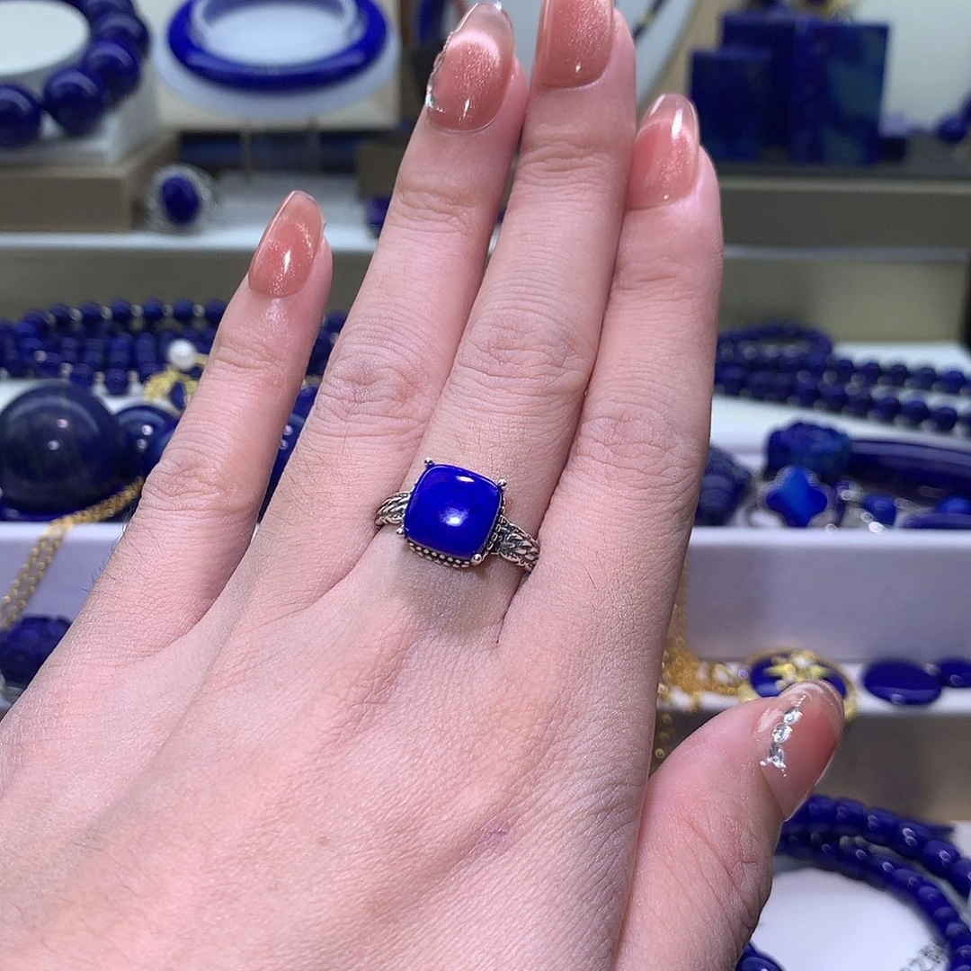 青金石合金天然原矿男士戒指10m+