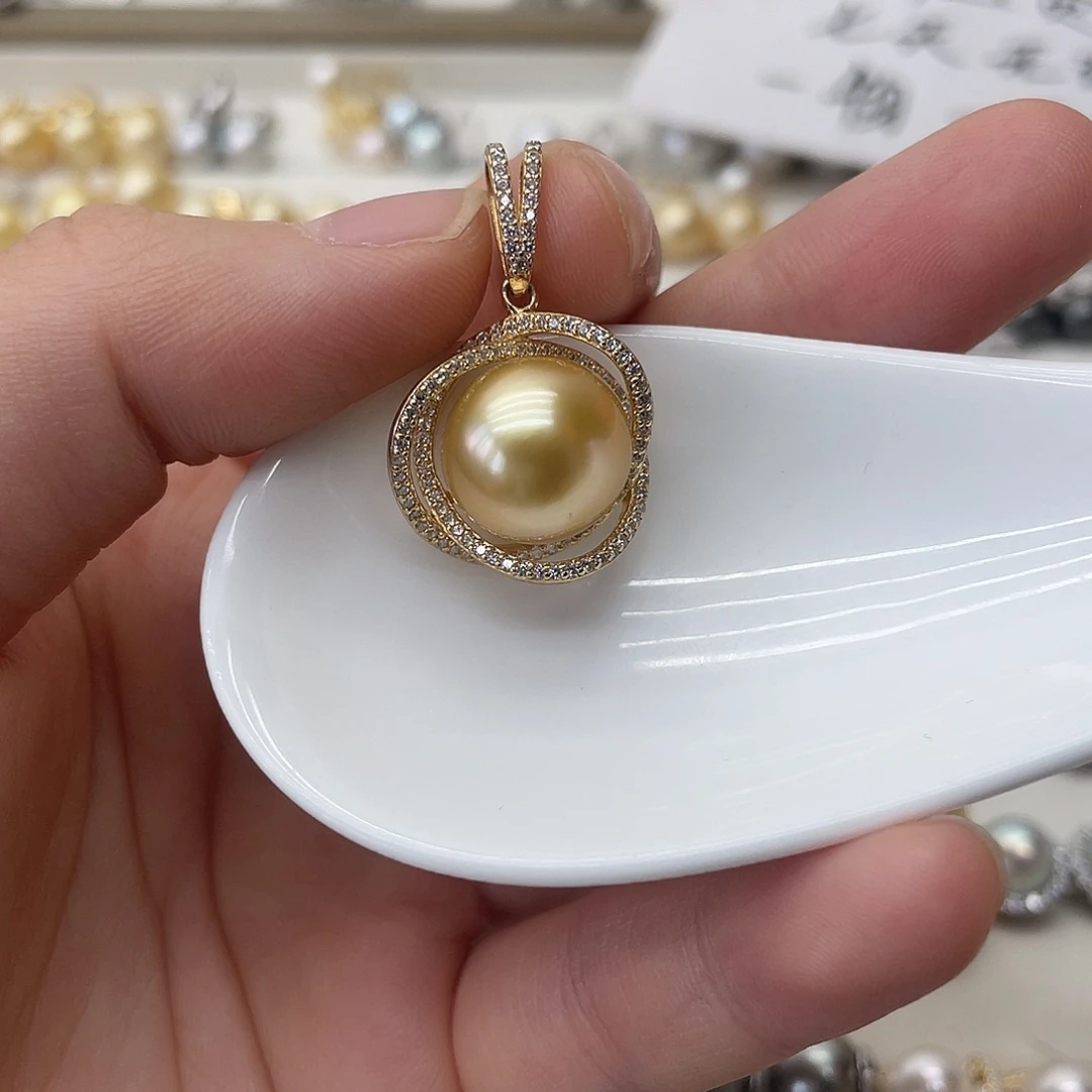 银S925镶嵌海水珍珠吊坠(不含链)