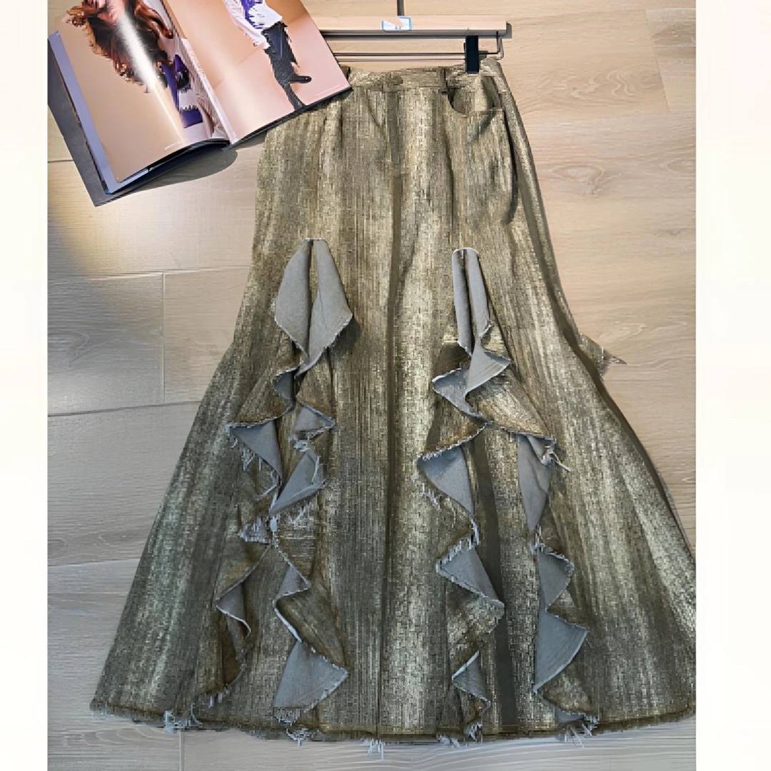 AttinaLife原创设计废土丹宁风磨毛重工修身牛仔鱼尾裙25