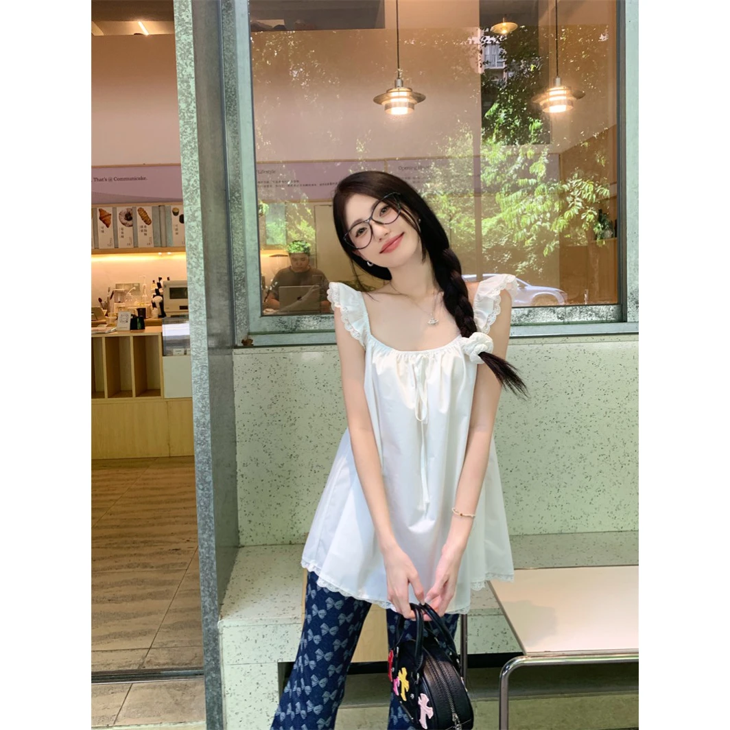 韩系白色雪纺小飞袖衬衫女装夏季设计感小众衬衣chic别致绝美上衣