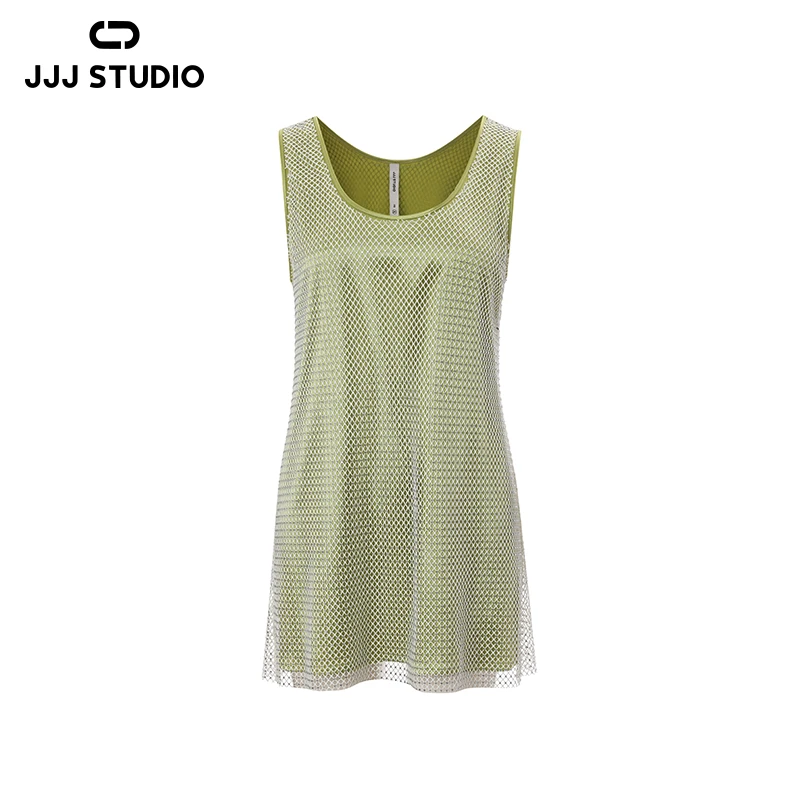 JJJ STUDIO 绿色显瘦U领烫钻工艺简约奢华松弛感背心女JKWFR1N170