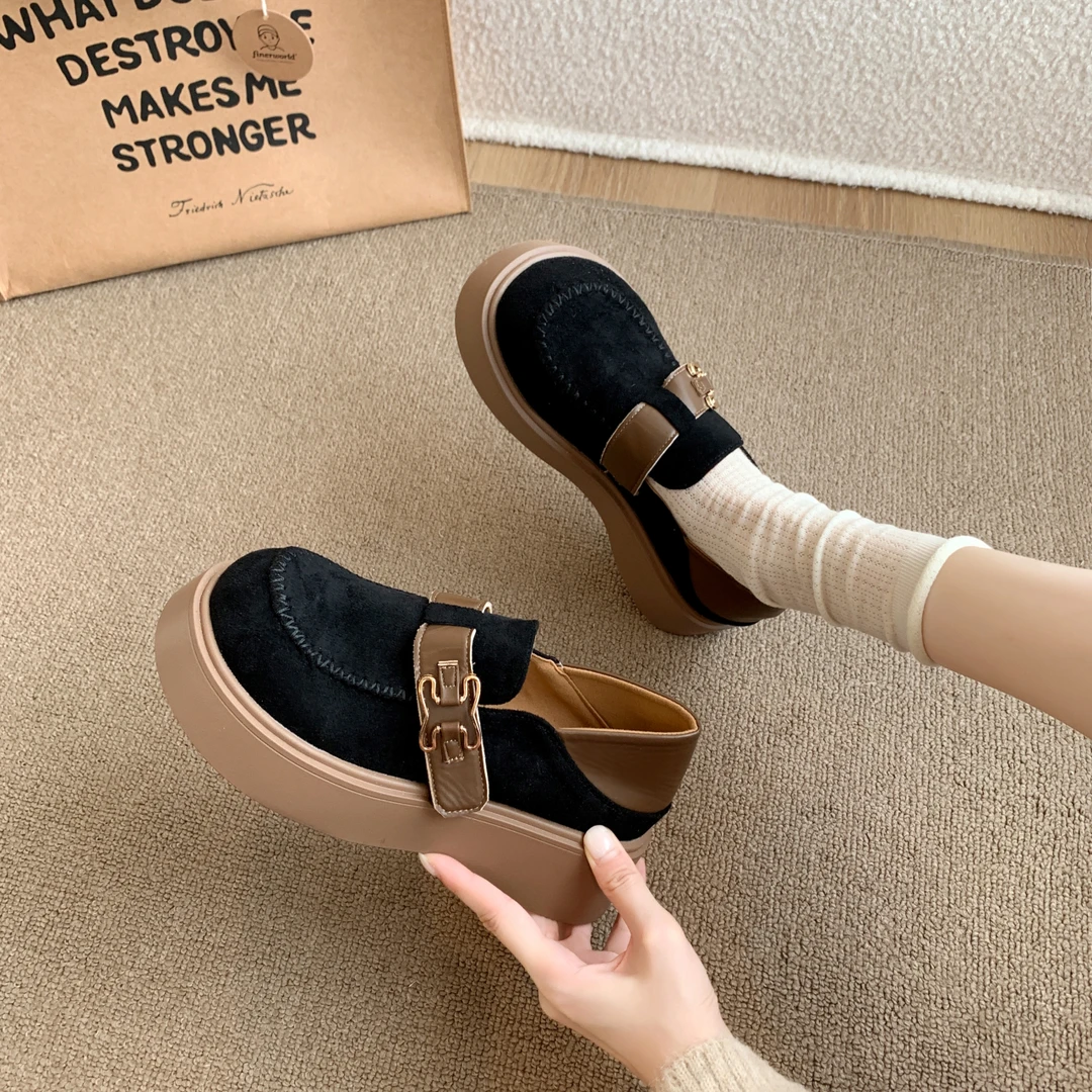 2025年春秋季新款套筒休闲百搭时尚日常复古气质全包中跟女单鞋子