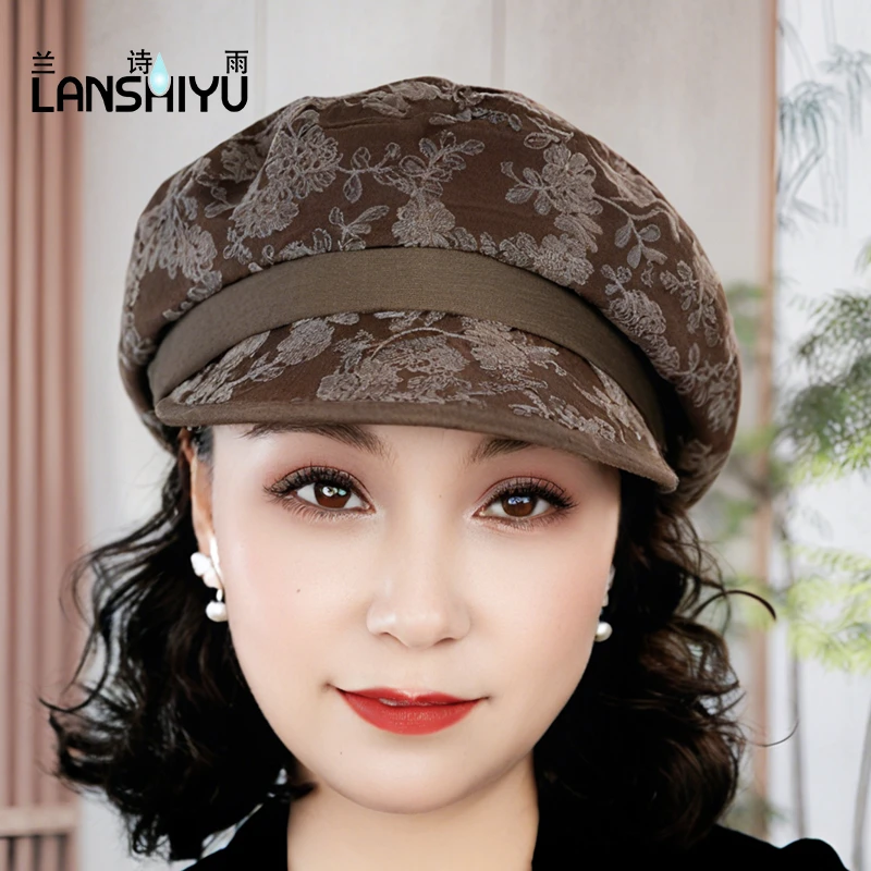 兰诗雨秋冬女休闲时尚百搭大头围报童帽显脸小画家帽遮白发帽子