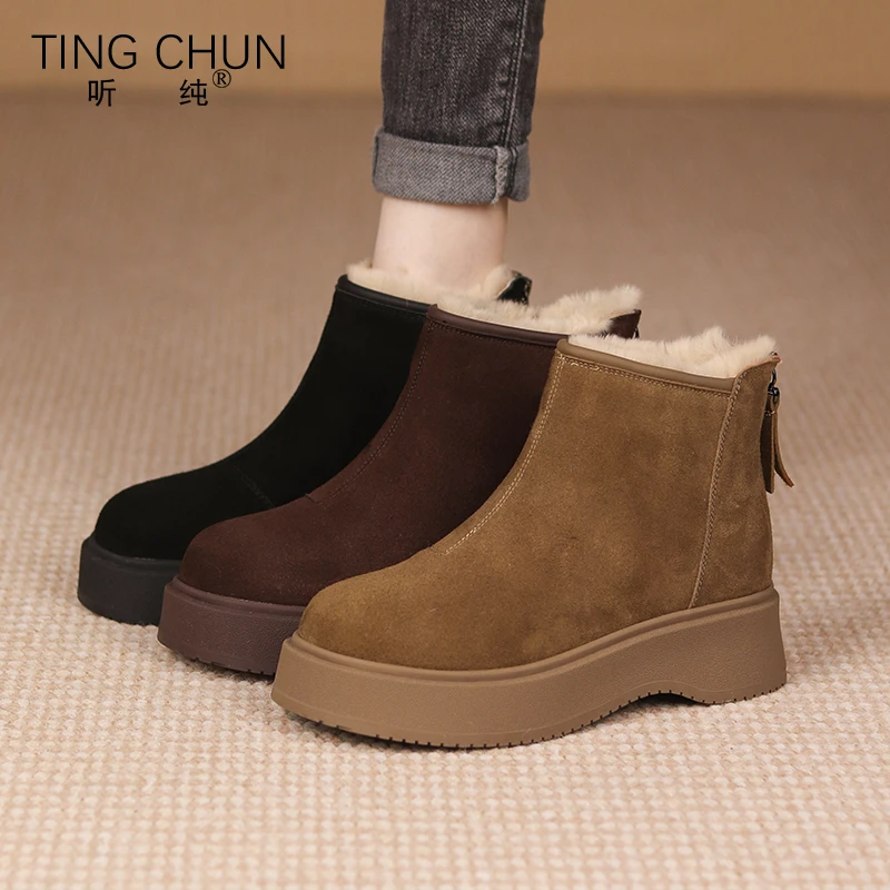 听纯18511新款2025复古秋冬女鞋加绒平底冬季女靴勃肯百搭短靴