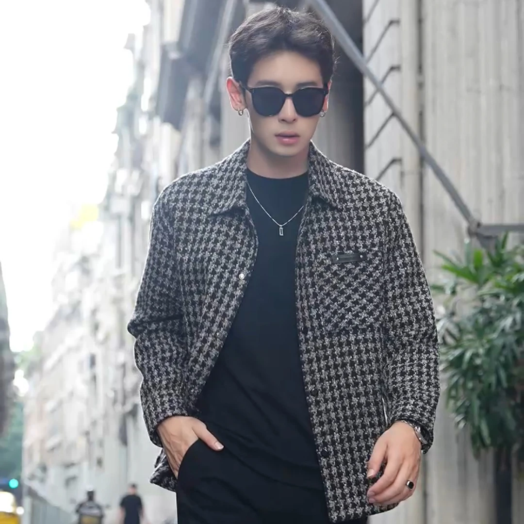 【RHETT KELLEY】秋冬非黑即白千鸟格小众男长袖小香风休闲外套q5